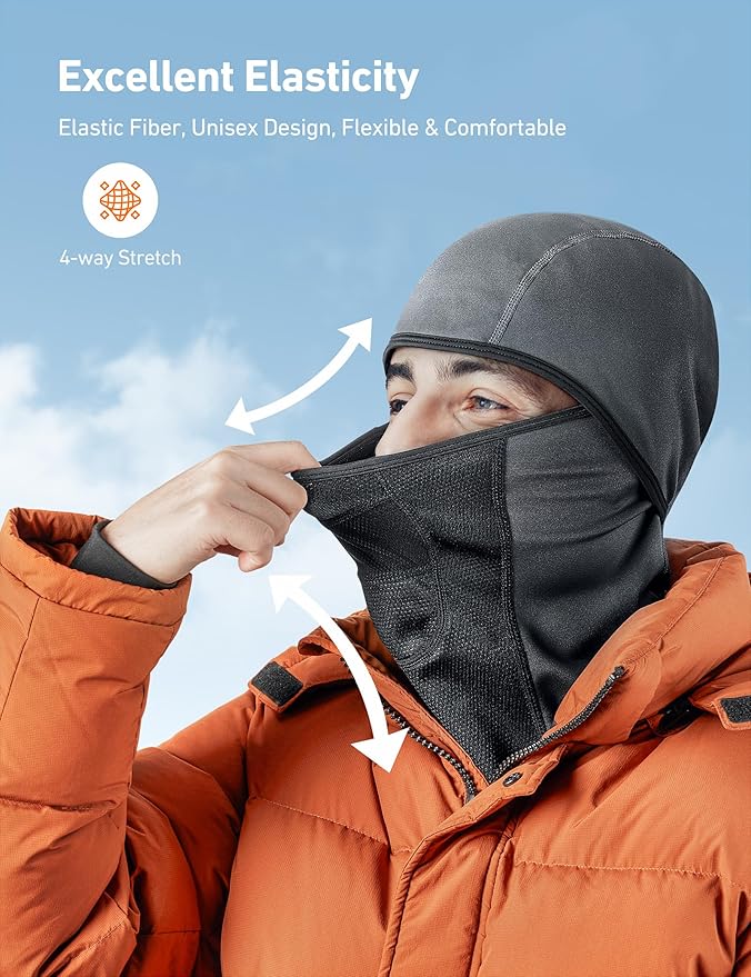 AstroAI Ski Mask Windproof Balaclava for Cold Weather, Winter Face Mask Breathable Stretchable for Skiing, Snowboarding, Gray