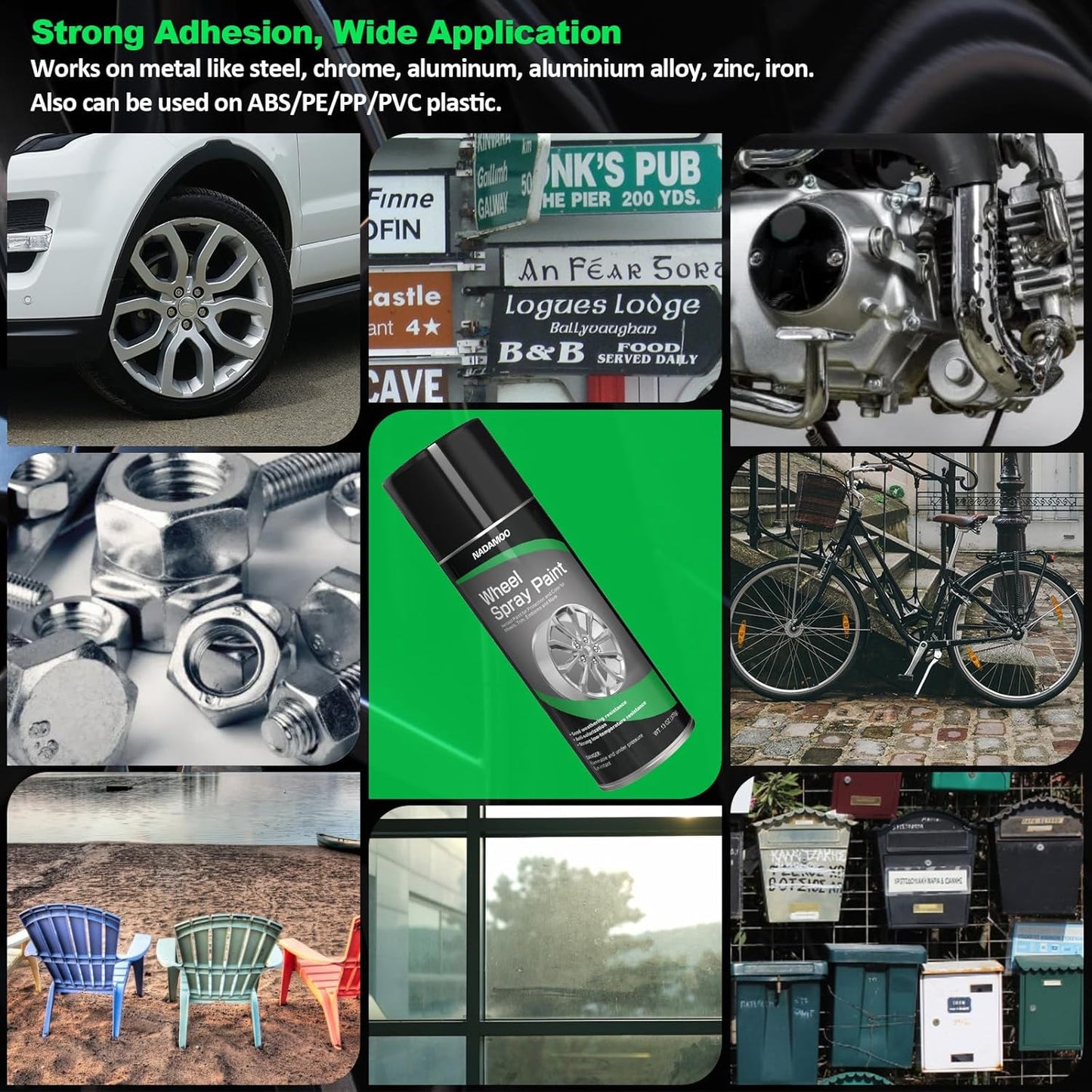 NADAMOO Aluminum Wheel Spray Paint, Semi-gloss Aerosol Car Rim Paint for Recolor and Protection of Metal Surface, Silvery, 2 Cans, 13 Oz Per Can