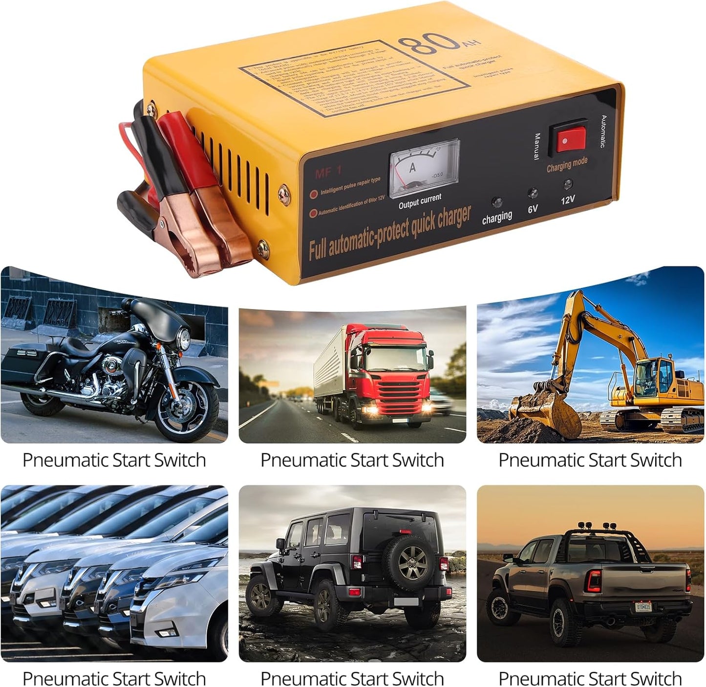 6V 5A and12V 8.5A Car Battery Charger,Smart Battery Trickle Charger Maintainer 4 Charging Mode for Automotive Motorcycle Truck Boat Toy Car Lawn Mower Lead Acid Batteries (Yellow)