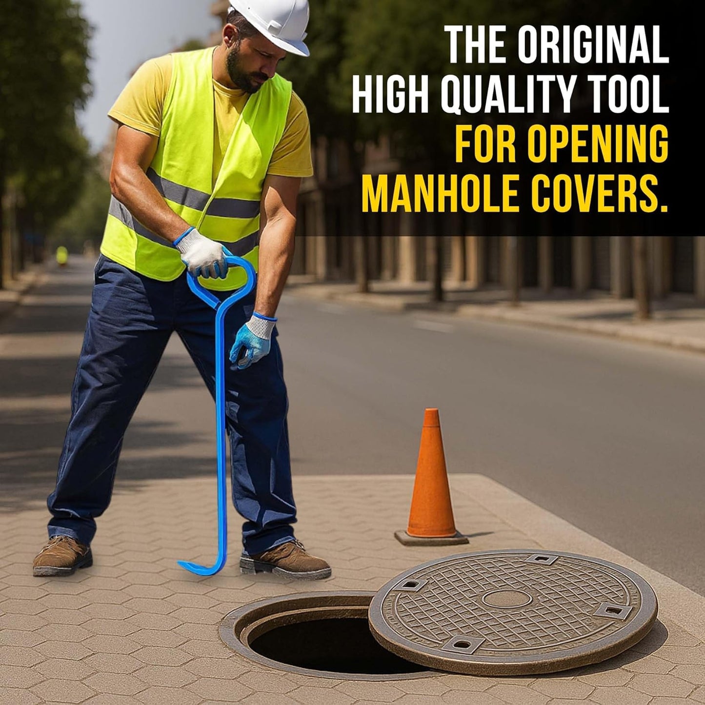 T&T Tools 30-Inch Manhole Hook Tool - Heavy Duty Single Hook for Lifting Manhole Covers, Storm Drains, Septic Tank Risers - Rigid Hex Alloy Steel Tool for Lifting, Pulling, and Removing Covers-6 Pack