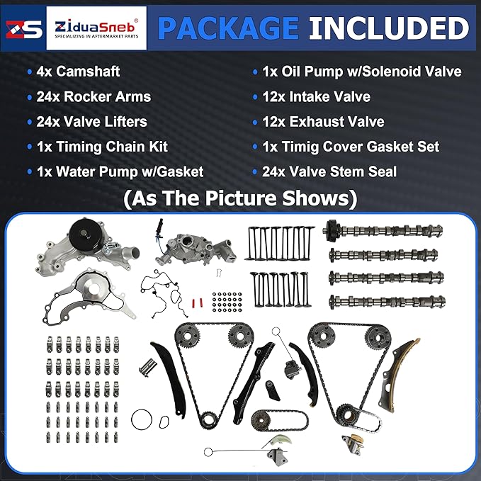 3.6 Engine Camshafts w/Rocker Arm Lifters Timing Chain Kit Water & Oil Pump Valves Fit For Chrysler Dodge Jeep Ram 1500 ProMaster 3.6L V6 DOHC 2011-2016 5184377AG 5184378AG 5184379AG 5184380AG