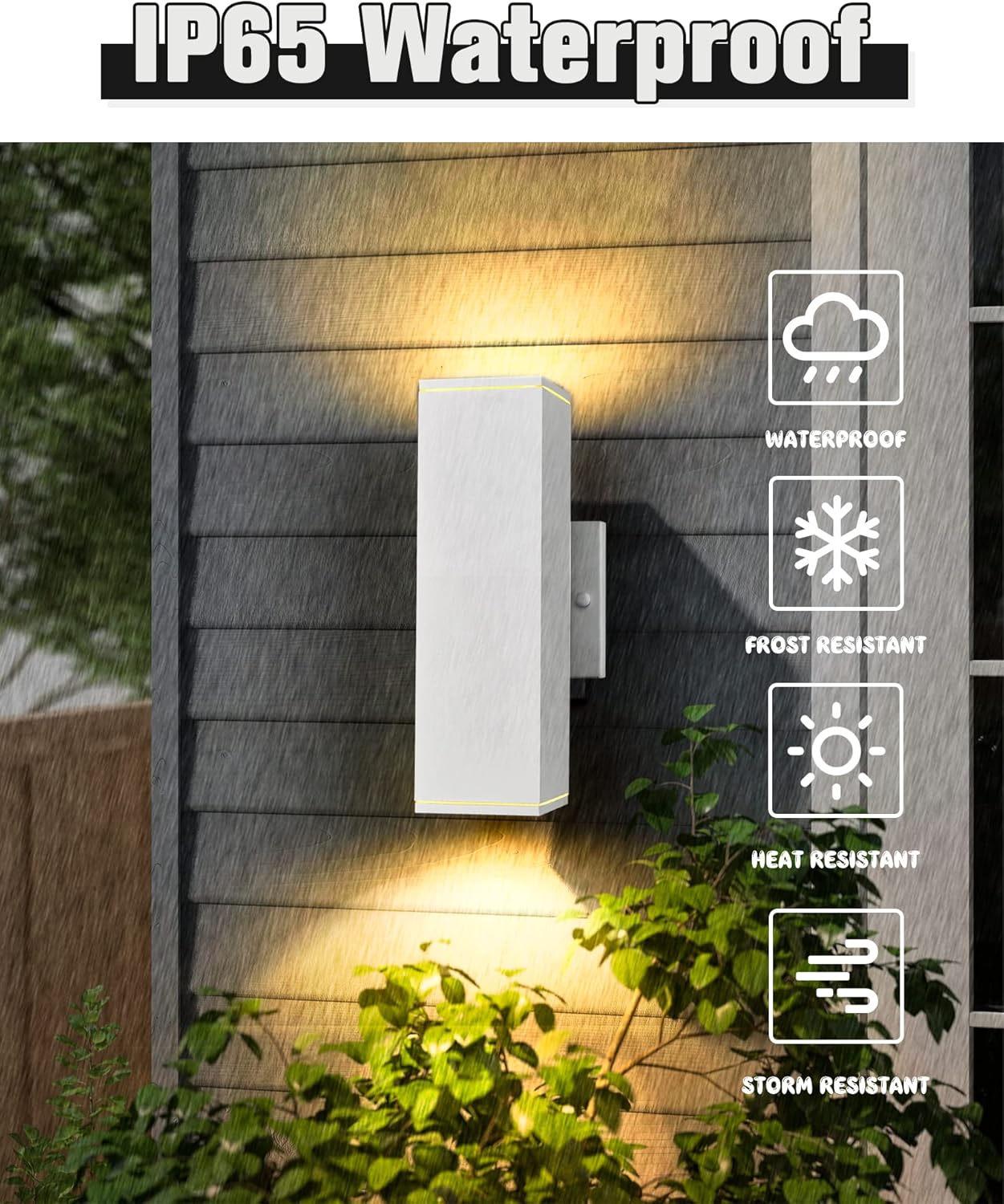 Ken & Ricky Outdoor Wall Lights, Modern Exterior Up and Down Wall Sconces, Square Porch Lights Outdoor Wall with Sanded White Finish - 2 Pack