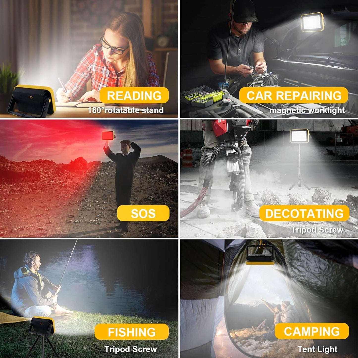 Rechargeable Work Light with Tripod Hole, 40W Portable Flood Light Battery Powered, Waterproof LED Work Lights Cordless Job Site Lighting 180° Rotate for Garage Camping Car Repairing