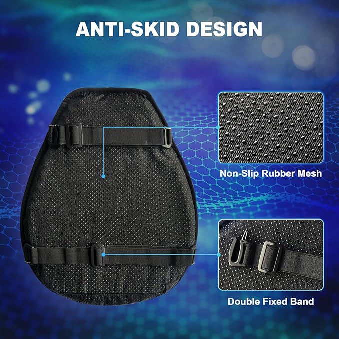 Motorcycle Gel Seat Cushion, 3D Honeycomb Shock-Absorbing, Hollow and Breathable, Hel Material is Compressive, Non-Breaking, Non-Hardening, Soft and Comfortable (Plush)