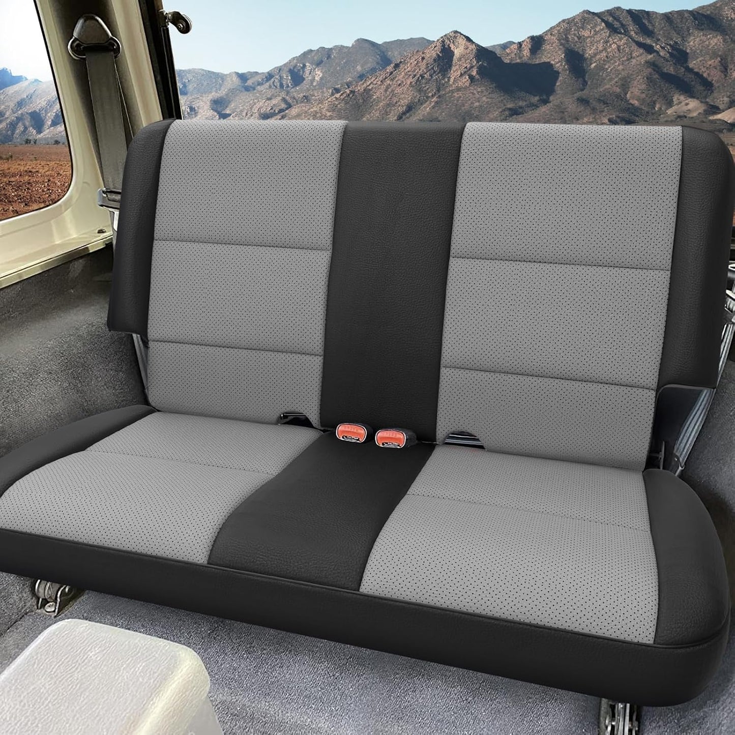 GIANT PANDA Full Set Car Seat Covers Customized Jeep Wrangler TJ Rubicon Sahara Sport X Unlimited 2003 2004 2005 2006, Faux Leather (Black&Gray)