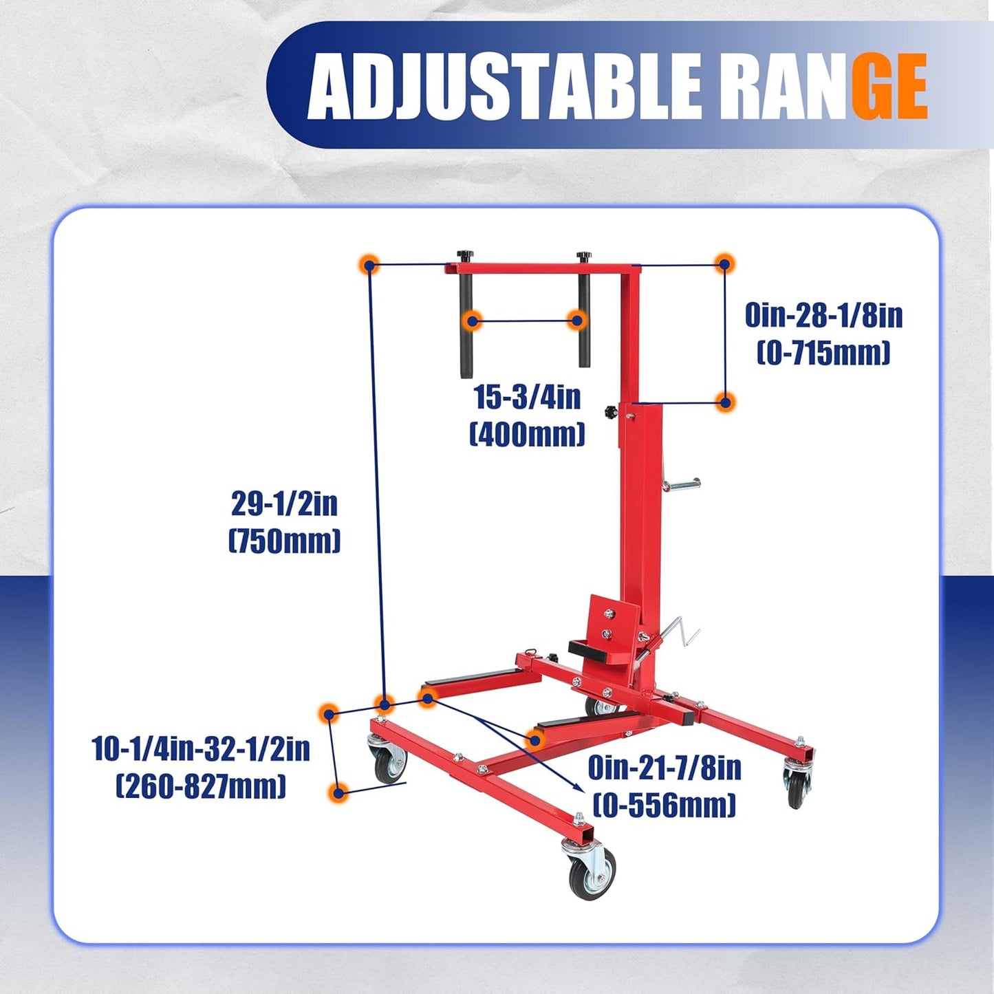 HECASA Adjustable Car Door Installer and Remover Jack Lift Hoist w/Swivel Castors & Straps Hoist Jack Stand Dolly Heavy Duty Auto Body Car Door Floor Jack Stand Steel Red