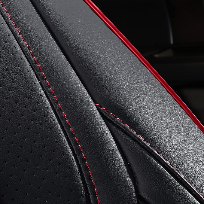 Huidasource F150 Rear Seat Covers, Split Back Leather Seat Cushion Cover Fit for 2015-2025 Ford F150 SuperCrew & 2017-2025 F250 F350 F450 Super Duty Crew Cab Pickup Truck (Back Row/Black&Red)