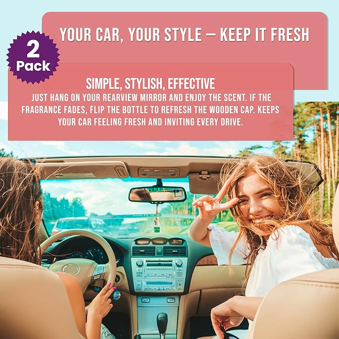Car Air Freshener Bora Bora 2 Pack – Coconut Aroma Diffuser, Long-Lasting Tropical Car Air Freshener, Non-Toxic Car Scent For Women, Made in USA