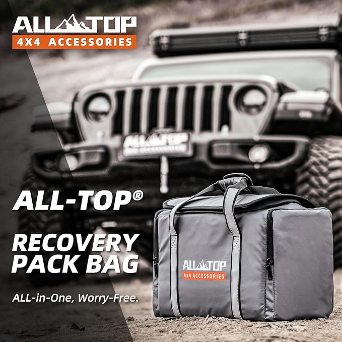 ALL-TOP Recovery Pack Bag, Water-Resist Tool Organizer for Offroad Gear & Overland Equipment, Standing Zippered Waterproof Storage Tote, Gray Empty