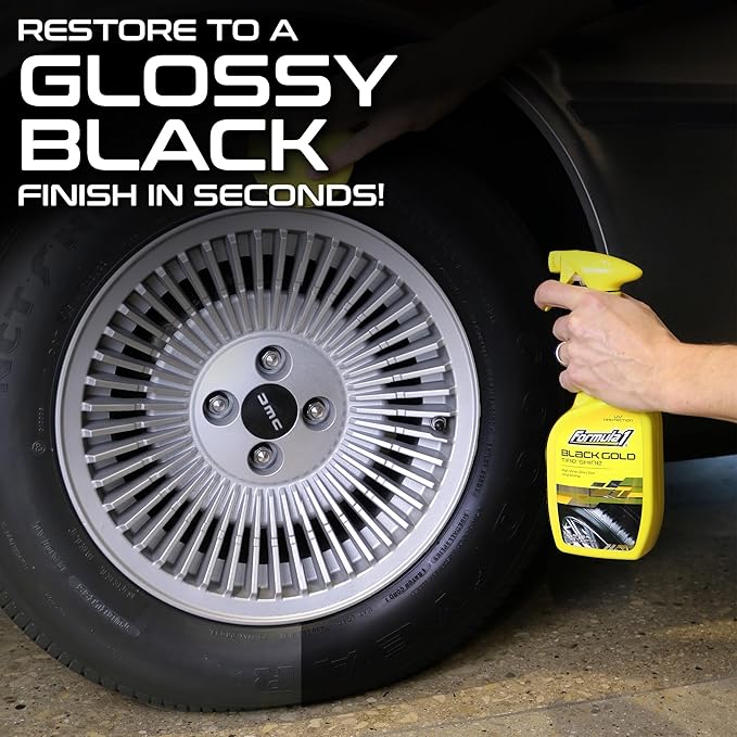 Formula 1 Black Gold, Long-Lasting Tire Shine Restores Glossy Black Color to Rubber and Plastic Trim, Water Resistant with UV Protection, 23oz