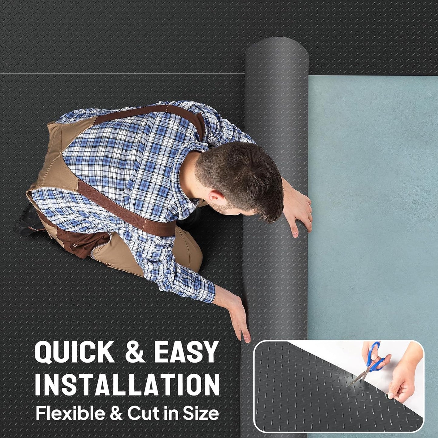 TUFFIOM 7.5 x 17 FT Garage Floor Mat, Thickened Diamond Plate PVC Garage Mats Flooring Roll for Under Car, Garage Car Parking Mats for Compact SUVS, Sports Car