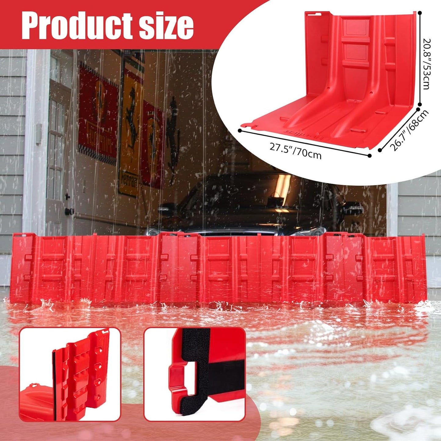 Flood Prevention Barrier, ABS L-Type Baffle Water Barrier Reusable, Door Flood Barriers for Home, Removable Combined for Garage Doors, Warehouses, Basements and School (14pcs)