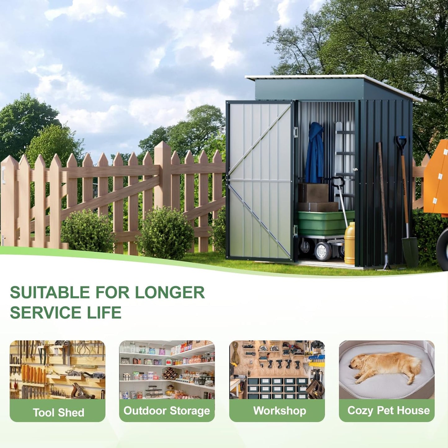 Breezz 5x3FT Vertical Outdoor Steel Storage Shed, Lockable Doors, Compact Metal Tool Shed for Garden, Backyard, Patio, Utility, and Bike Storage