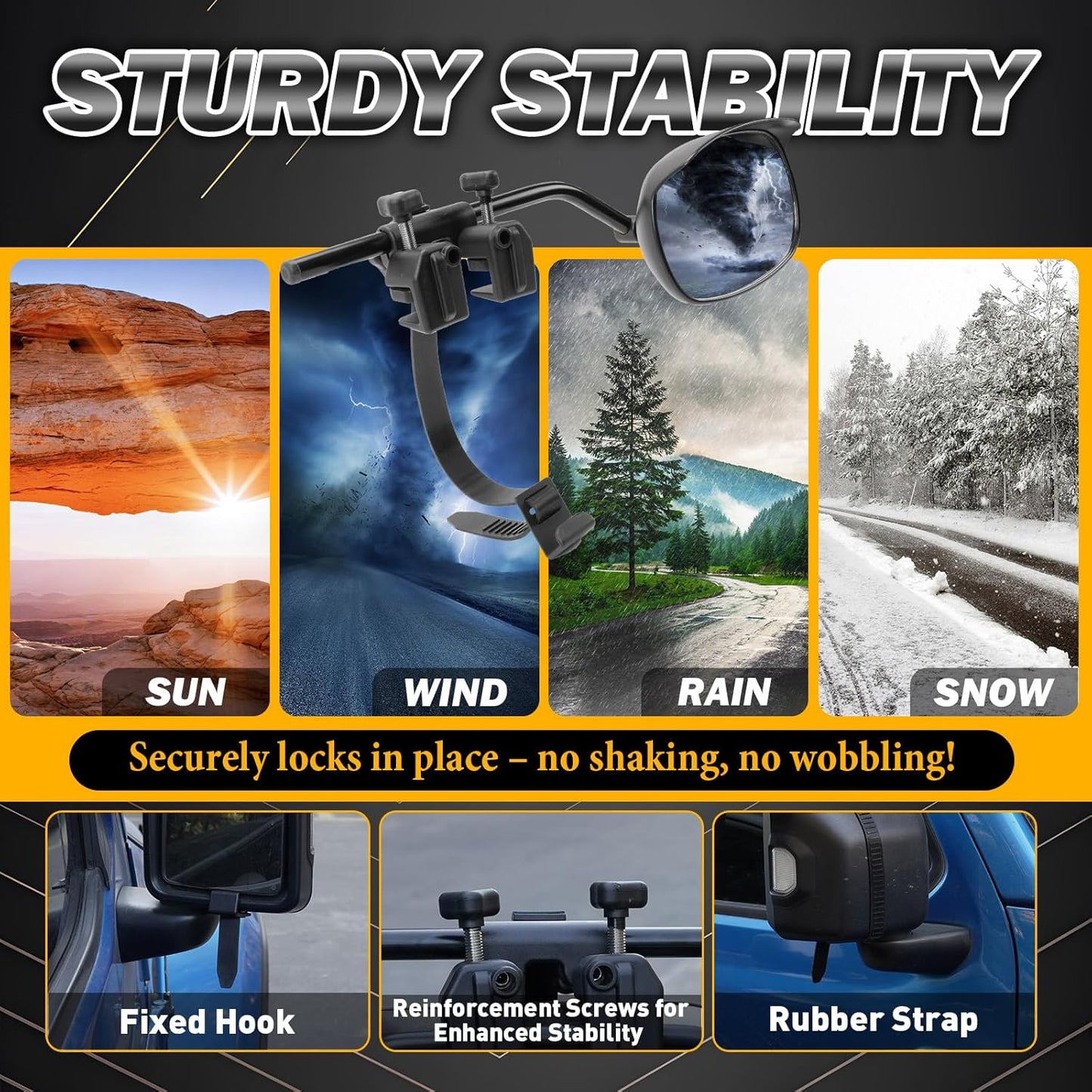 Universal Clip on Towing Mirrors Extensions for Towing, Side Mirror Extenders for Towing with RainProof, Convex Rearview Mirror, Tow Mirrors for Car Truck Trailer RV SUV, 2 Pack