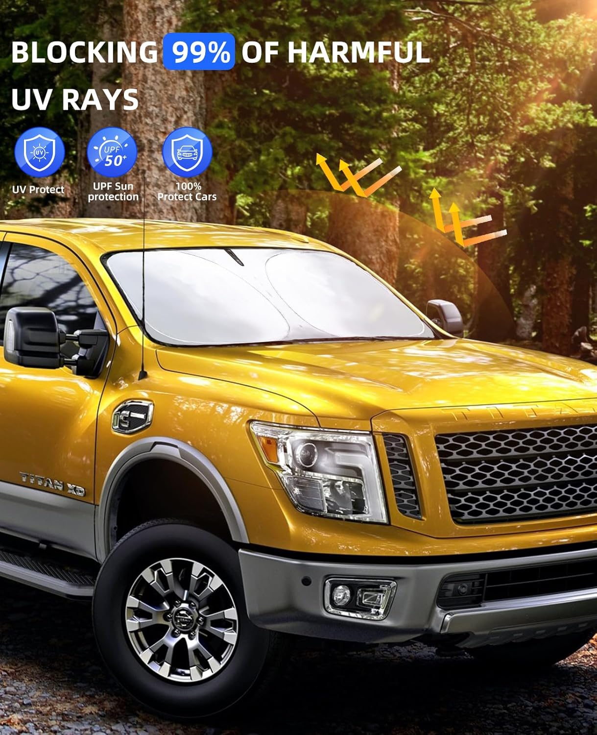 Sunshade Car Windshield Sun Shades for Titan 2024 Pickup Front Window Shield for Nissan Titan 2016-2023 Windshield Cover for 2021 2022 Nissan NV 1500 3500HD Van Minivan Foldable Sun Visor Accessories