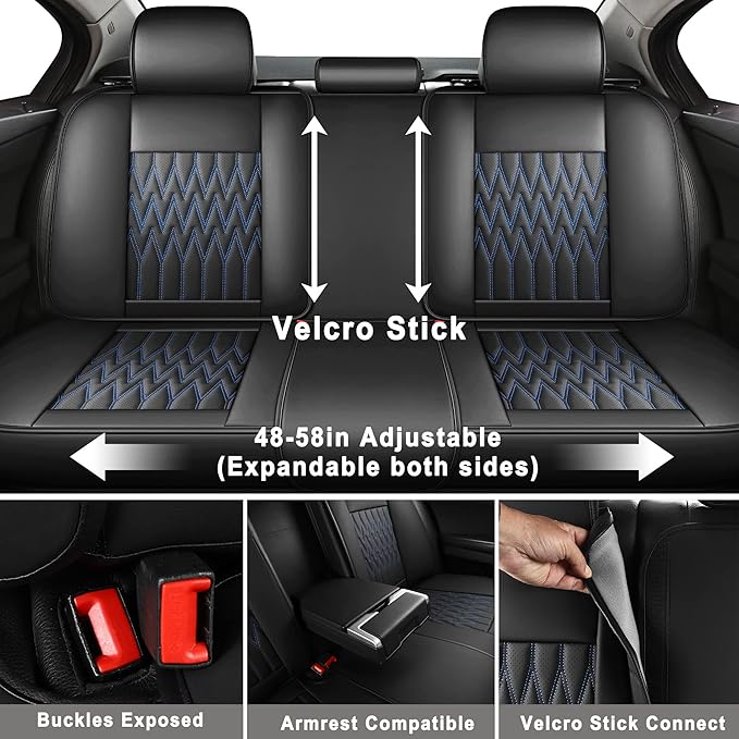 Huidasource Car Seat Covers, Waterproof Leather Vehicle Cushion Covers, Universal Fit for Most Sedan SUV Pickup Truck, Fit for Jeep Acura Honda Civic Nissan Mazda Dodge Buick (Full Set/Black&Blue)