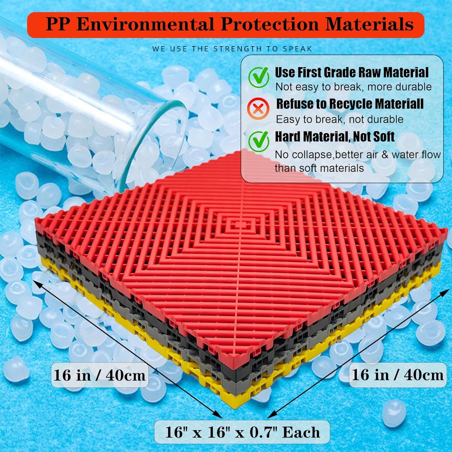 24 Pack 16"x16" Interlocking Garage Floor Tiles - Drainage Mats, Non-Slip, Heavy-Duty, Easy Install for Garage, Car Wash, Basement(Red)