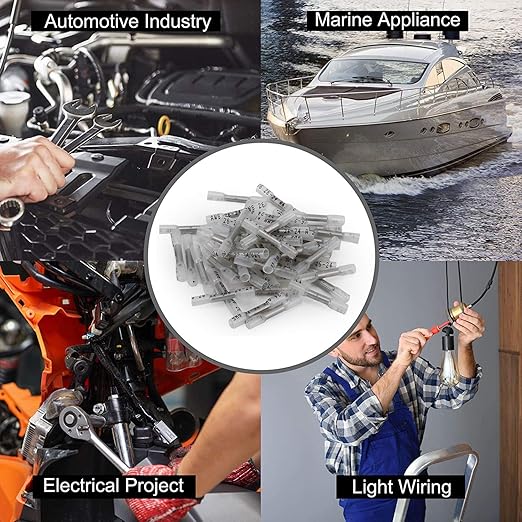 Heat Shrink Butt Wire Connectors, 100Pcs 26-24 AWG Clear Insulated Waterproof Electrical Wire Connectors Automotive Marine Grade Wire Crimp Terminals Butt Splices, Ideal for Boat, Truck, Stereo Clear