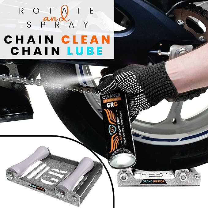 GRAND PITSTOP Motorcycle Roller Wheel Cleaning Stand - Paddock Stand Replacement - Wheel Roller Stand with Ramp Support for tire Cleaning & Chain Lubrication (Roller Large Antic Silver)