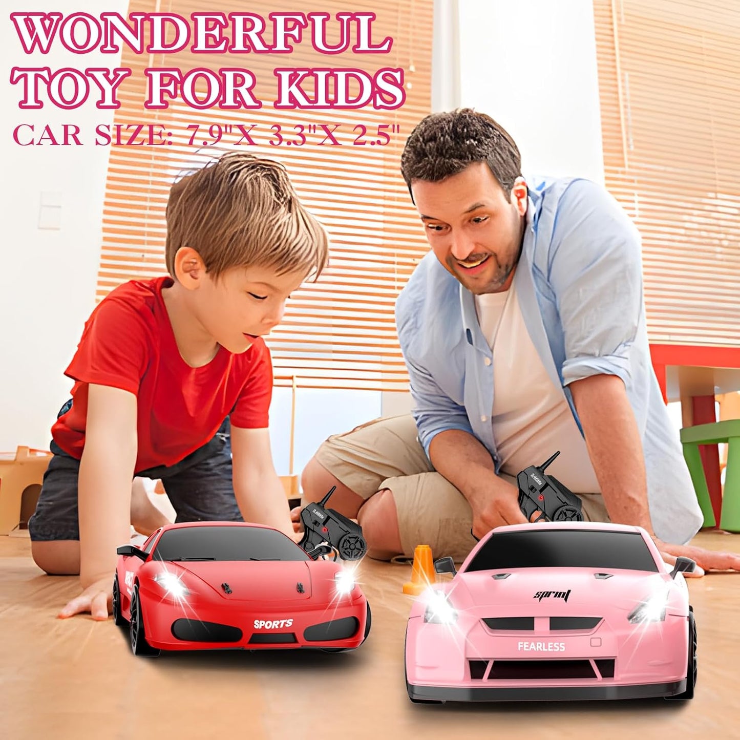 RC Drift Car, 1/24 Pink Remote Control Car for Girls, 2.4GHz 4WD High Speed Drifting RC Cars with LED Light and Drift Tires, Racing Toy Cars for Kids Adults Girl Boys, Pink