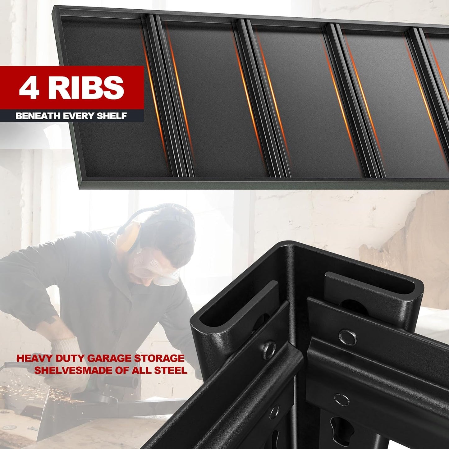 REIBII 48" W Garage Shelving 2500LBS Storage Shelves Adjustable Metal Shelving Heavy Duty Garage Shelves for Warehouse Pantry Basement 48" W x 72" H x 18" D, 2 Pack