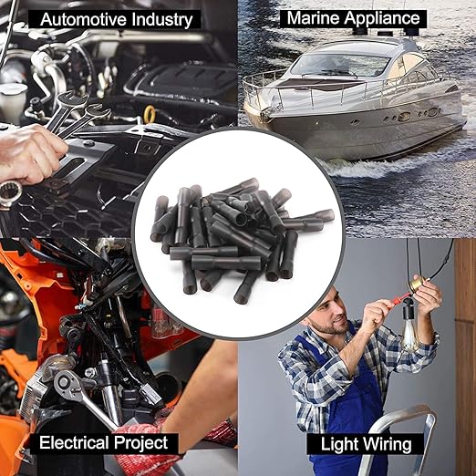 Heat Shrink Butt Wire Connectors, 50Pcs 14-12 AWG Black Insulated Waterproof Electrical Wire Connectors Automotive Marine Grade Wire Crimp Terminals Butt Splices, Ideal for Boat, Truck, Stereo Black