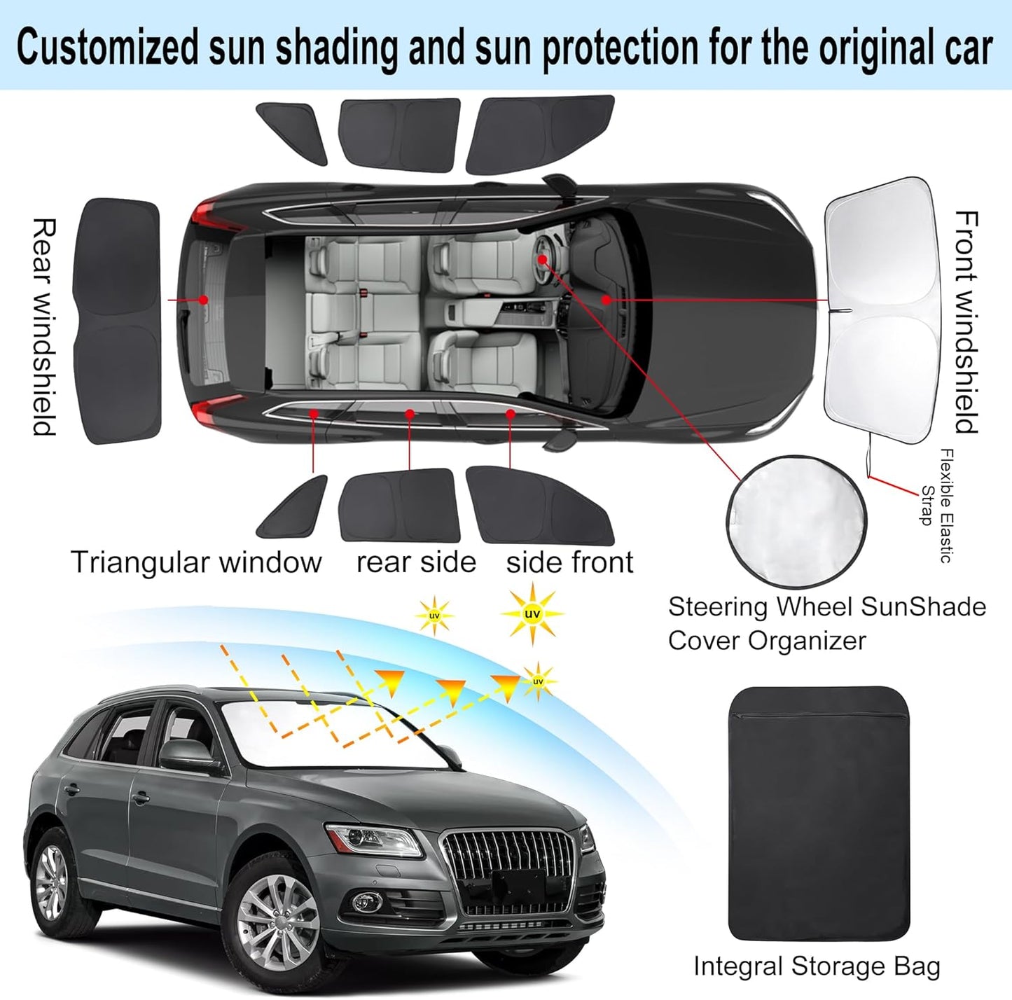 TINGLU Window Shades for Audi Q5 2009-2017/2014-2017 Audi SQ5 Accessories Car Side Full Windows Windshield Sun Shade Sun UV Rays & Privacy Protection for Camping,Napping,and Relaxing 8PCS