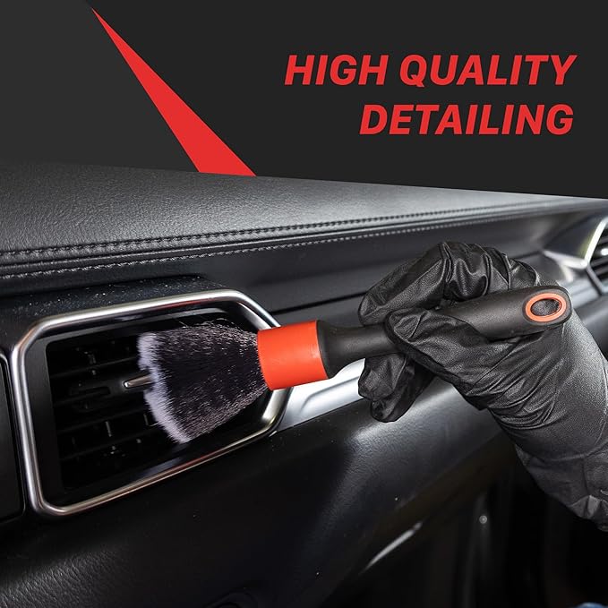 Maxshine ESS Detailing Brush Combo, Red, 2-Piece Set, Ultra Soft 612 Nylon Bristles, Non-Slip Handle, Chemical & Heat Resistant | Precision Cleaning for Auto Interior & Exterior
