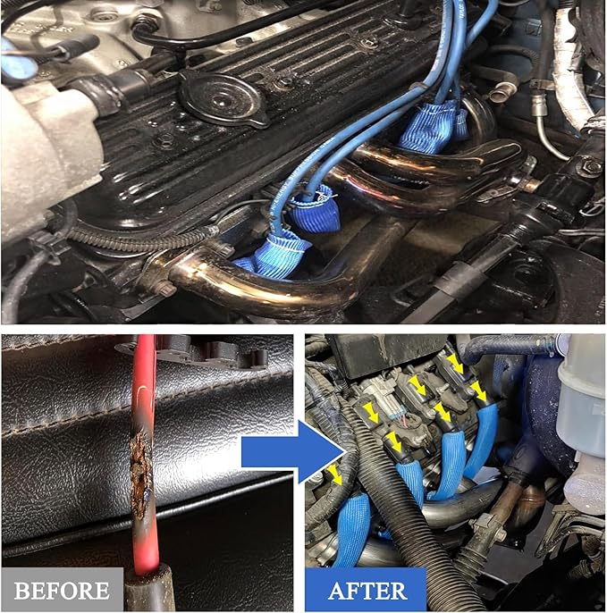 8Pcs 2500° Degree Spark Plug Wire Boots Heat Shield Protector Sleeve Cover Compatible with SBC BBC 350 454,6 Inch, Blue