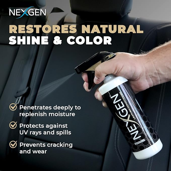 Nexgen Car Leather Conditioner - Quick Spray Interior Conditioner and Leather Restorer - Gentle Liquid Formula, Multi-Purpose Leather Conditioner for Car Interior, Couch, Boots, Purses, & More 16 Oz