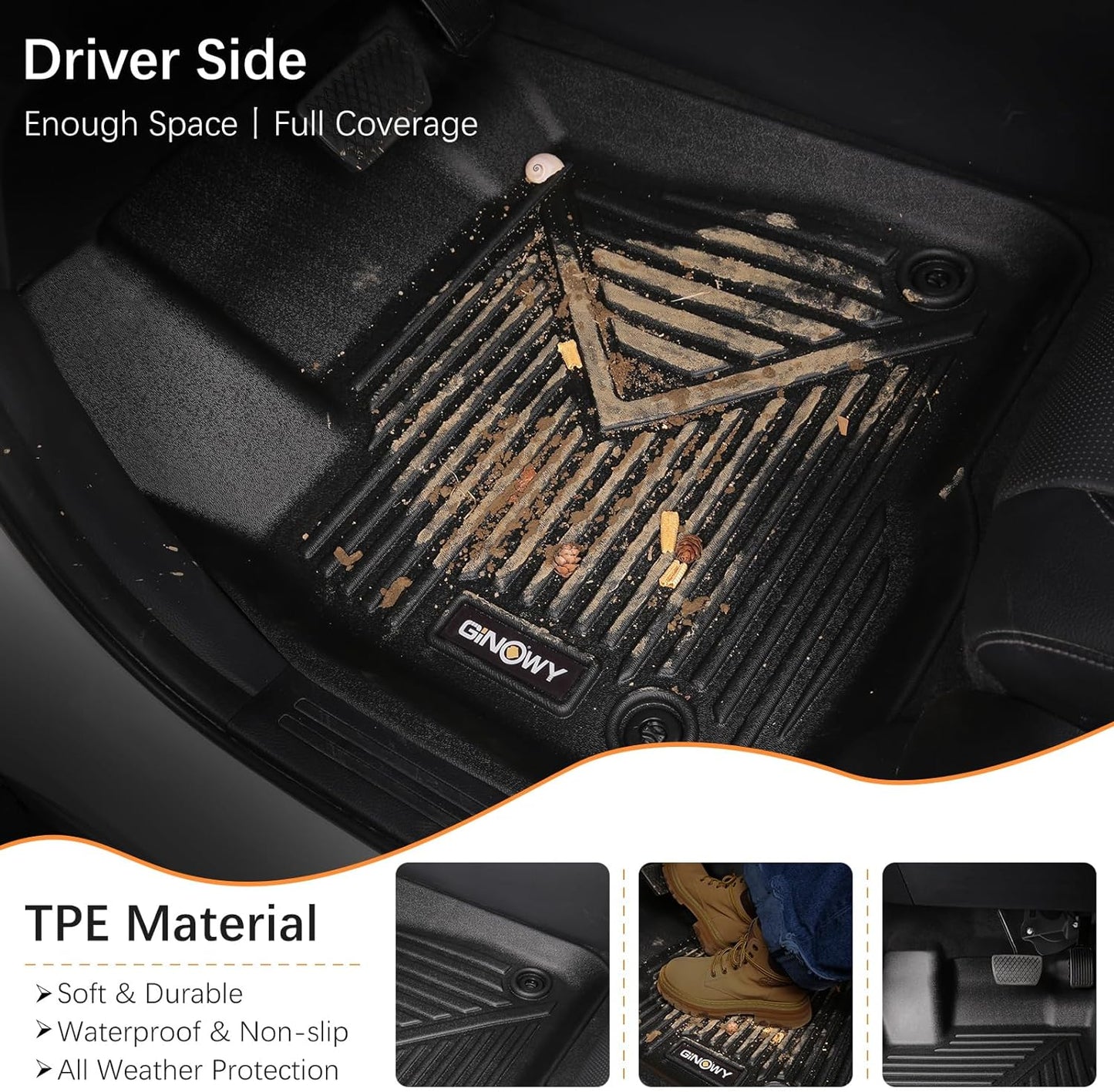 GINOWY- Floor Mats & Cargo Liner for Kia Seltos 2024 2025 2026, TPE All Weather Protection Seltos Car Mats 2024, Custom Seltos Floor Liners Non-Slip Trunk Mat, Waterproof Accessories Black