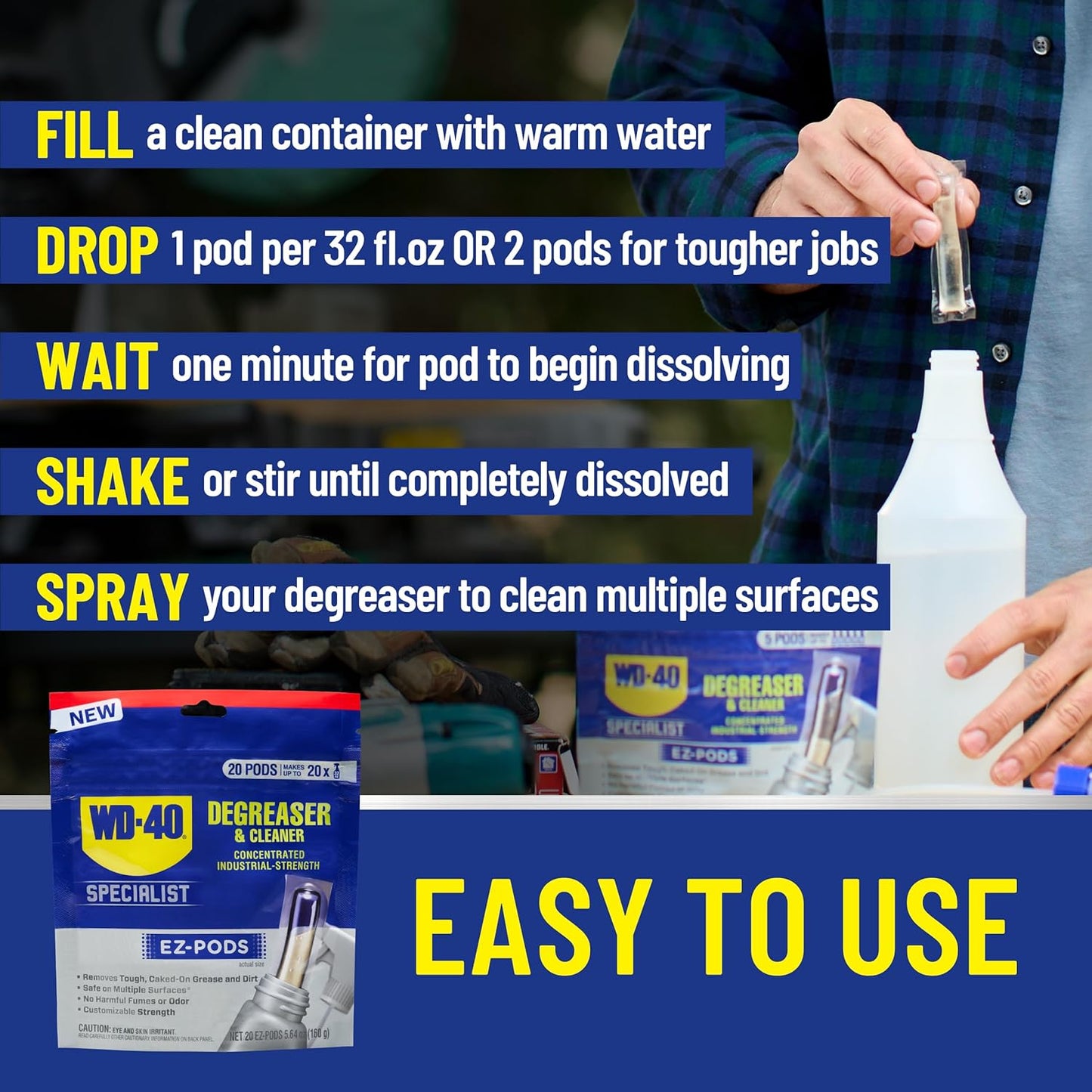 WD-40 Specialist Degreaser and Cleaner EZ-PODS, Customizable Industrial-Strength Concentrate, Multi-Surface Cleaning Solution, 20 Pods (Pack of 6, 120 Count Total)