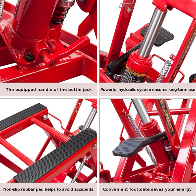 Big RED 1500LBS Hydraulic Motorcycle Lift Jack, Powersports Lift Table Operated ATV Dirt Bike Scissor Jack Stand, Fit for Motorcycle UTV Snowmobile, Red