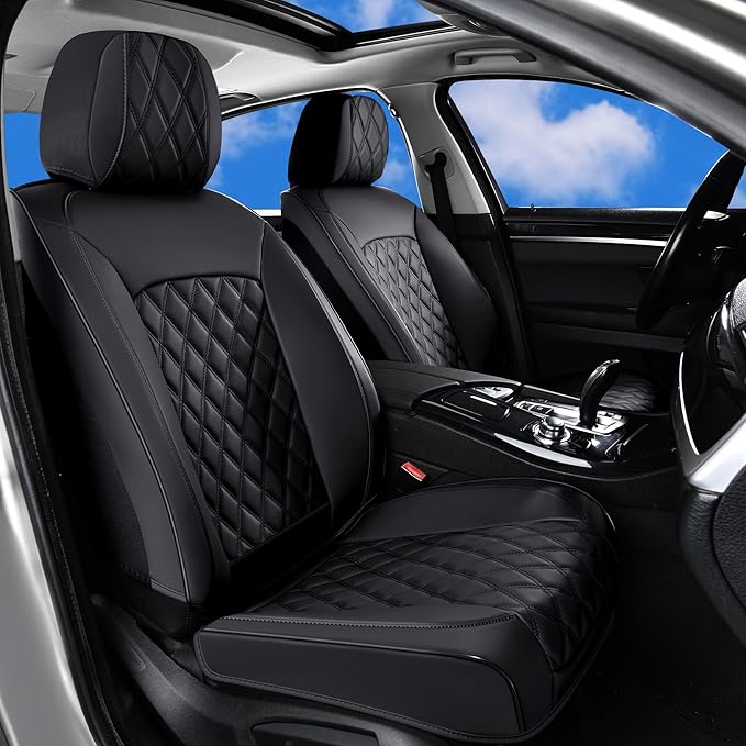 Huidasource Car Seat Covers Full Set, Nappa Leather Seat Covers, Front & Split Rear Bench Car Seat Cover, Zipper, Velcro Adjustable, Universal Fit for Most Cars, Vans, Trucks, SUVs (Full Set/Black)