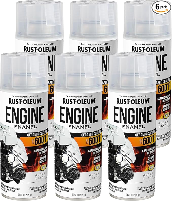 Rust-Oleum 363572-6PK Engine Enamel Spray Paint, 11 oz, Gloss Clear, 6 Pack