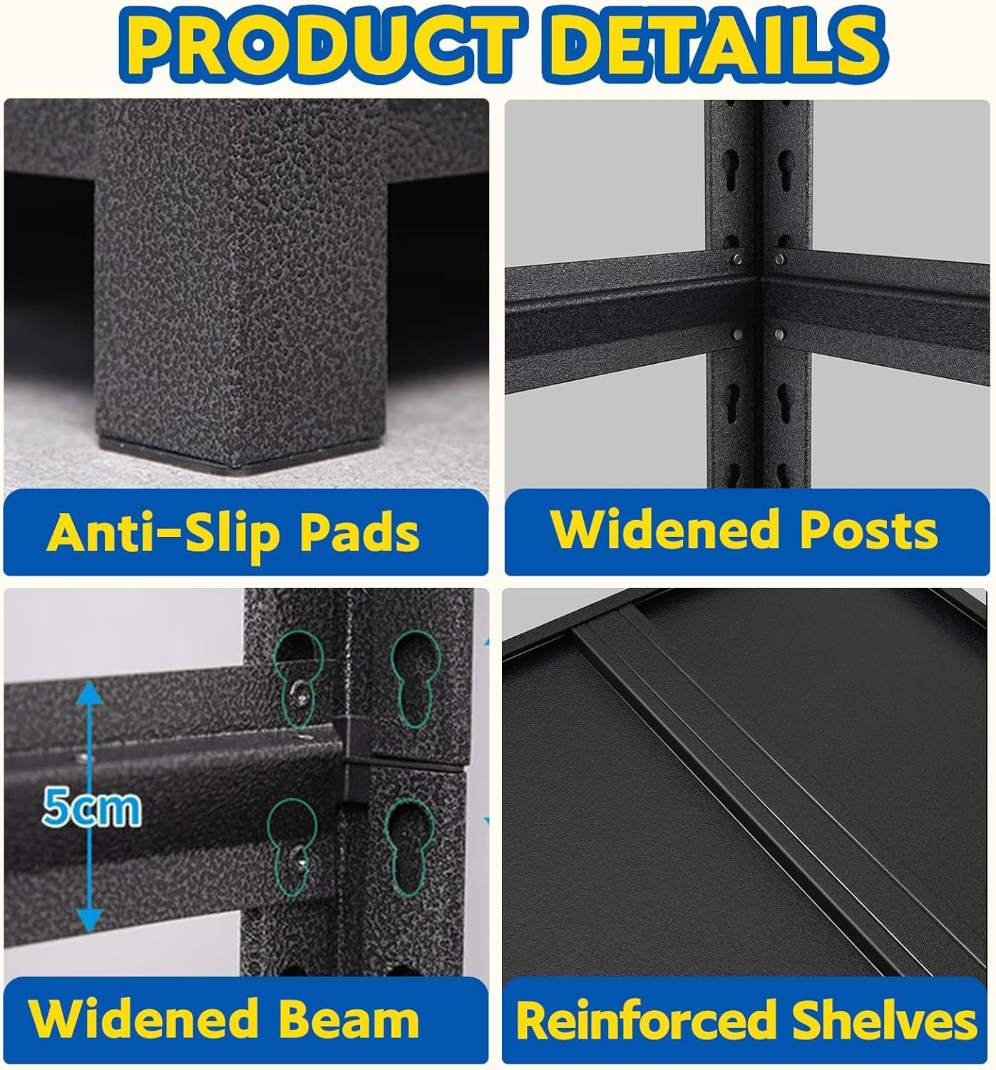 63''H Garage Shelving Heavy Duty, 2800LBS Storage Shelves, 5-Tier Adjustable Metal Shelve Storage Shelf Rack, Industrial Shelving Unit for Garage, Warehouse, Basement (32" W x 15.7" D x 63" H)