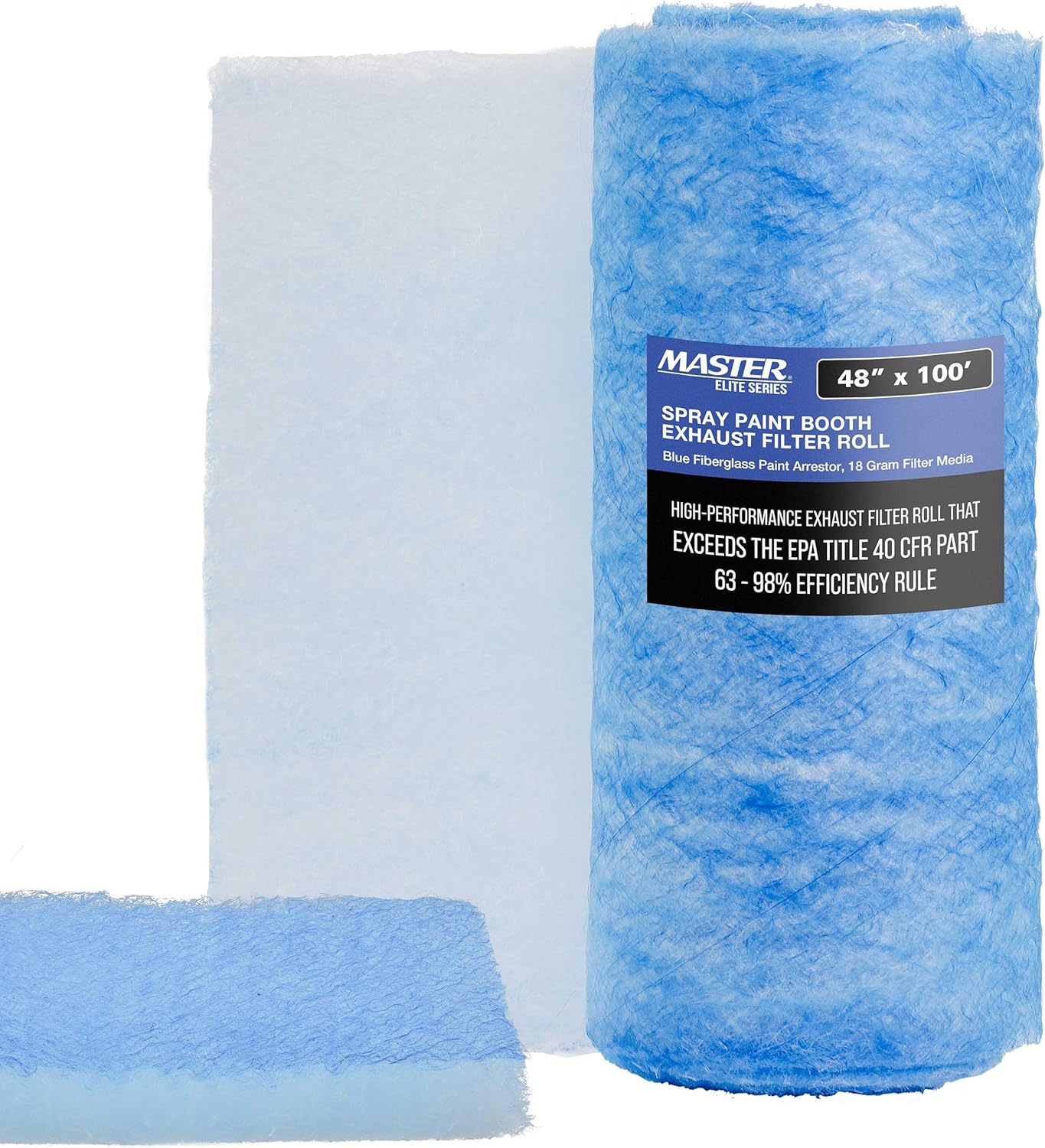 Master Airbrush Elite Paint Spray Booth Exhaust Filter Roll 48" x 100' - 18 Gram Heavy-Duty Fiberglass Paint Arrestor for Filtering Overspray Particles in Auto Body Shops & Refinish Booths
