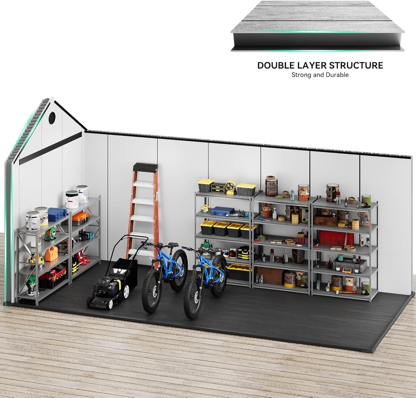 YITAHOME 8x16 FT Outdoor Storage Shed with Floor, Waterproof Plastic Garden Shed with Lockable Doors, 2 Vents & 3 Windows, 875 cu. ft. Resin Shed for Tools, Bikes, Patio or Backyard, Gray