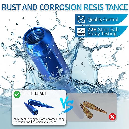 M12X1.5 Blue Wheel Spike Lug Nuts, 24 PCS Lug Nut Wheel Accessories with 1 Socket Key, Thread Spiked 4.4" Long Closed End Nuts Compatible with Camry Accord Impala