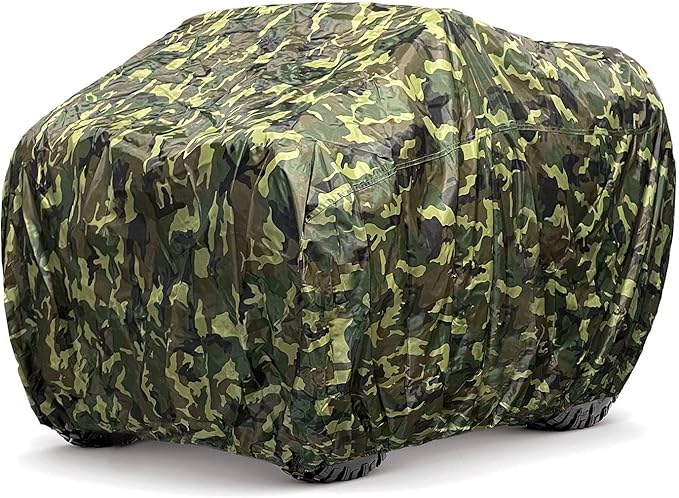 EliteShield Lightweight ATV Cover, Weatherproof Quad Cover, Water and Wind Resistant Four Wheeler Cover, Riding Lawn Mower Cover, Camo Color fits 77" Long