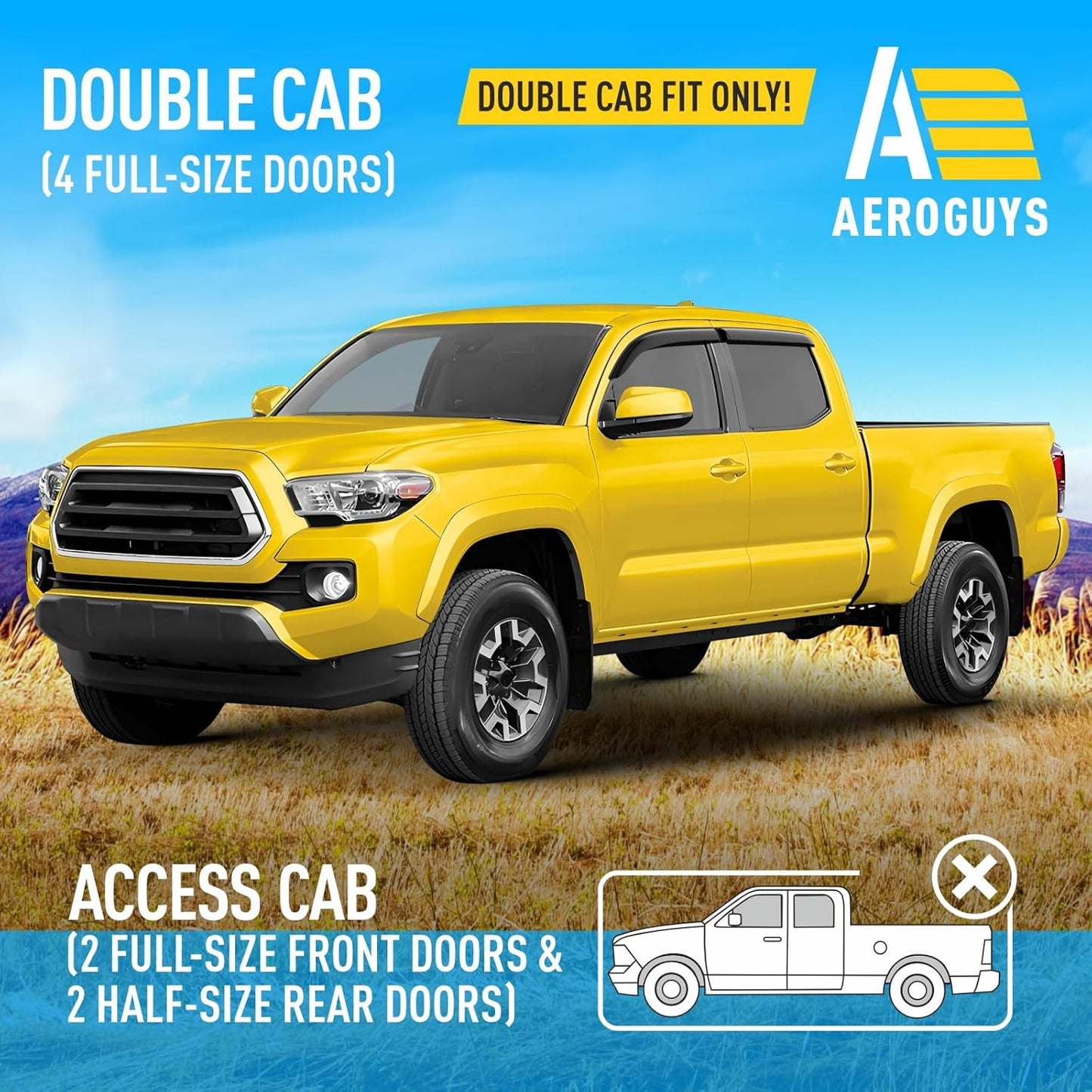 Extra Durable Window Deflectors Tape-On Window Visors Rain Guards Fit for Toyota Tacoma 2016-2023 Double Cab, Sun Visors, Wind Vent for Shades, Exterior Car Accessories - 4pcs. AG0743