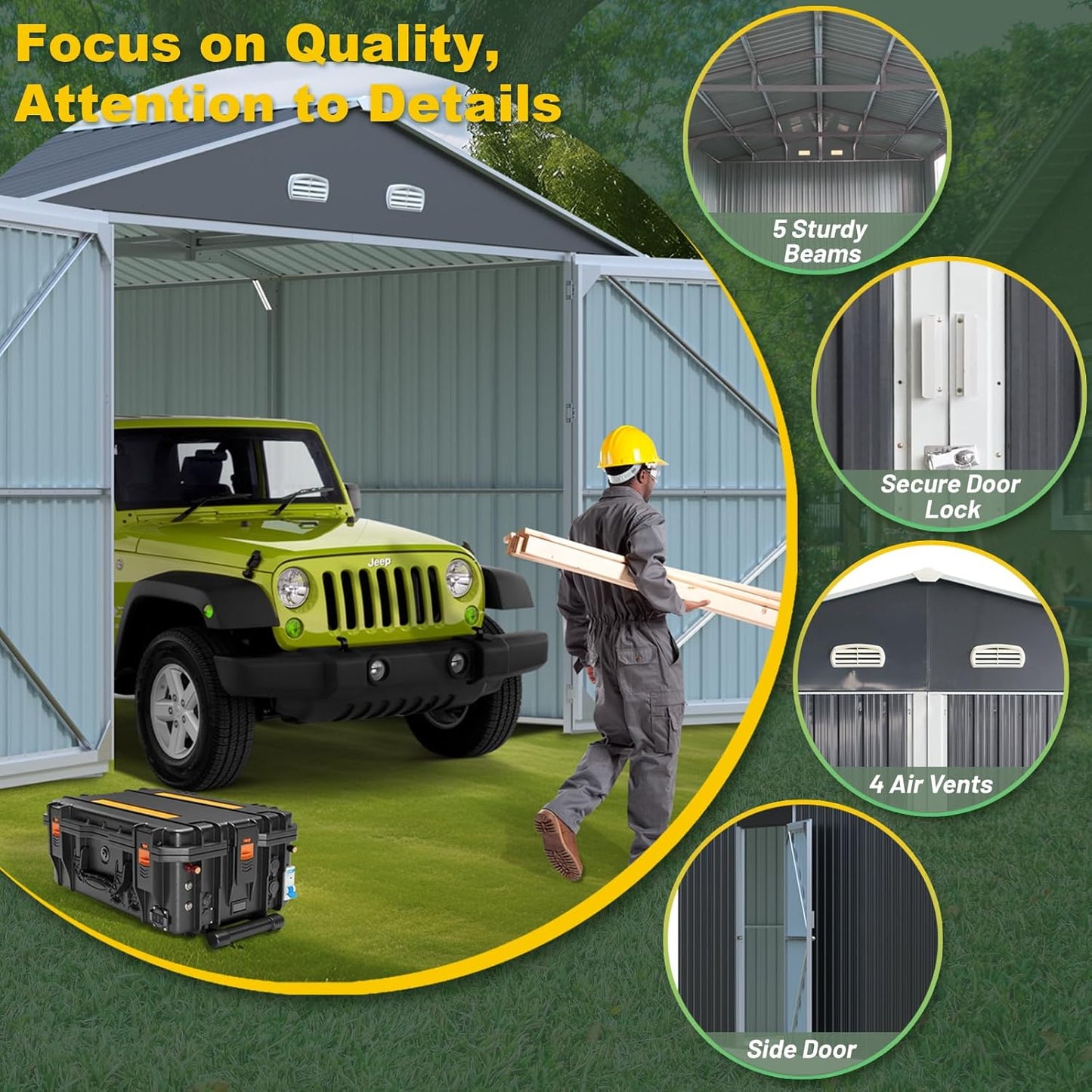 Outdoor Storage Shed 20x13 FT, Sheds & Outdoor Storage Clearance - Metal Garage Shed for Car, Truck, Bike, Garbage Can, Tool, Lawnmower - Backyard Tool House Building with 2 Doors and 4 Vents