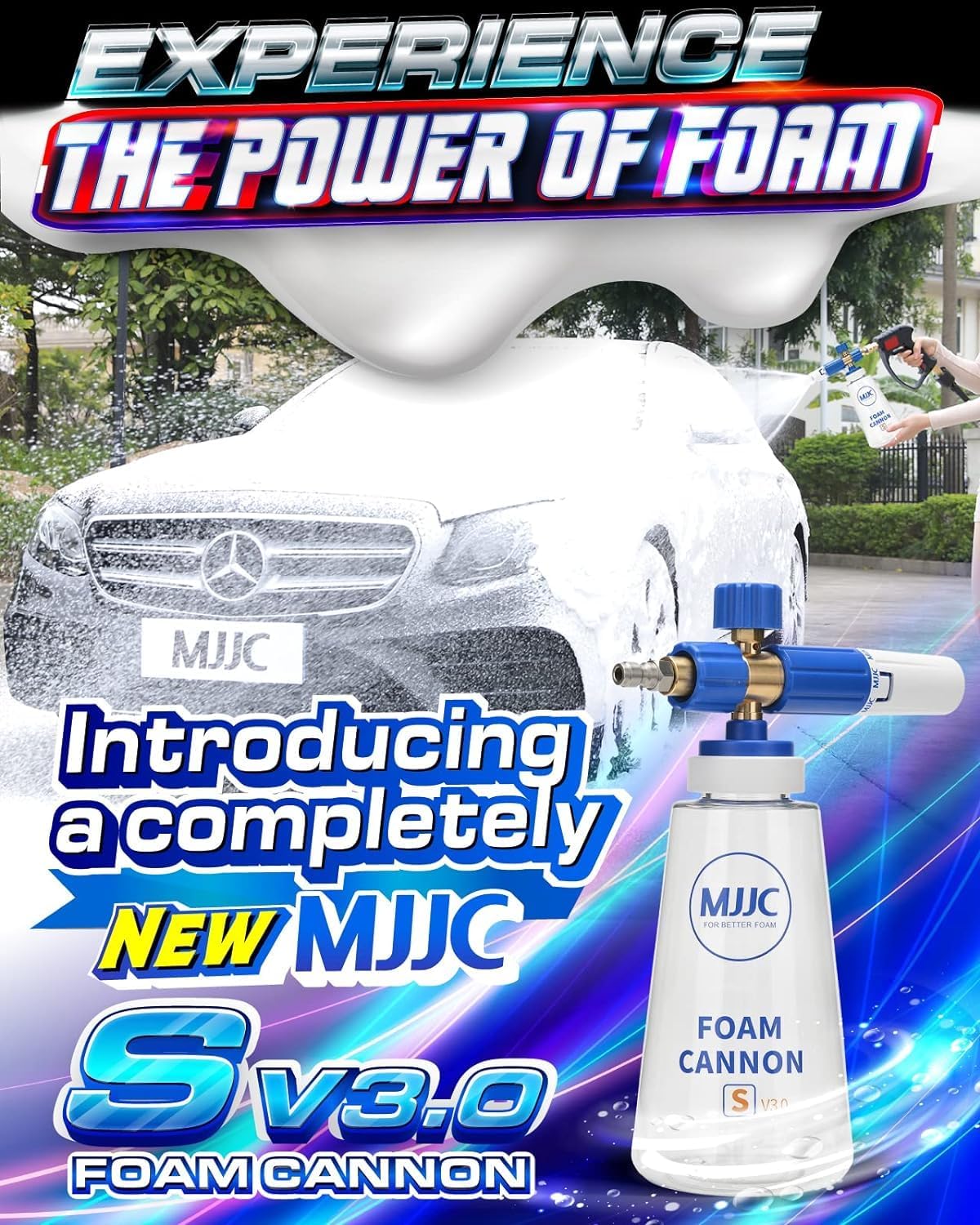 MJJC Foam Cannon S V3.0 (Thicker Snow Foam Technology) with 1/4 Inch Quick Connector for Pressure Washer, 34 oz Bottle (V3.0 (1/4" Quick Connector) + SOAP Sample)