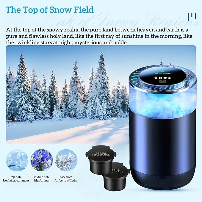 Smart Dffuser for Car with Fragrant Oil Packets, Colorful Light Scent Diffuser, Auto On/Off Car Air Freshener, Adjustable Intensity, 4 Mode Scents Refill X2 (Hotel-Snow)