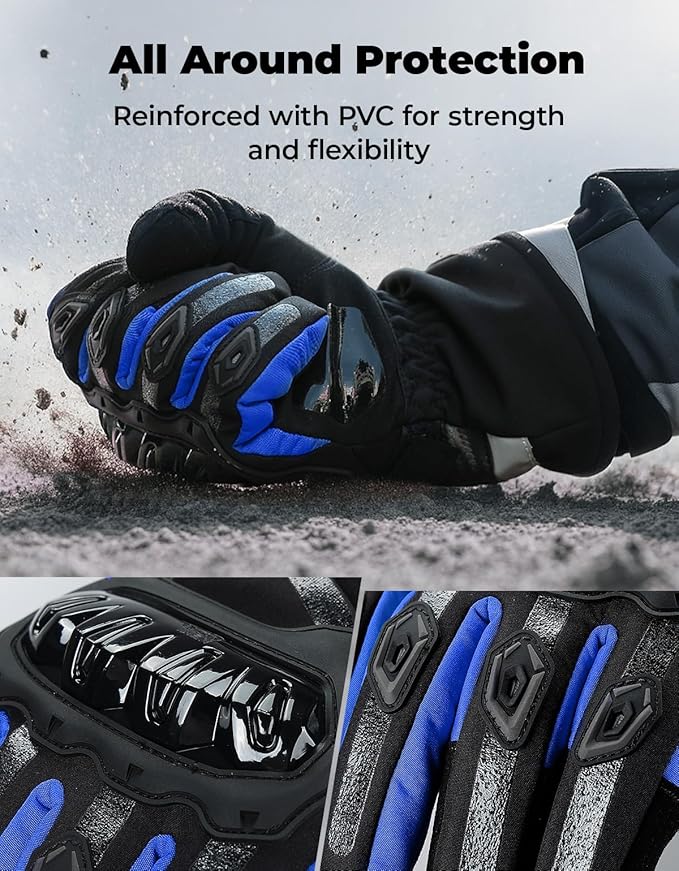 KEMIMOTO Winter Motorcycle Gloves, Rainproof Riding Warm Gloves with Touchscreen for Motorcycle Riding, ATV, UTV, Snowmobile Blue L