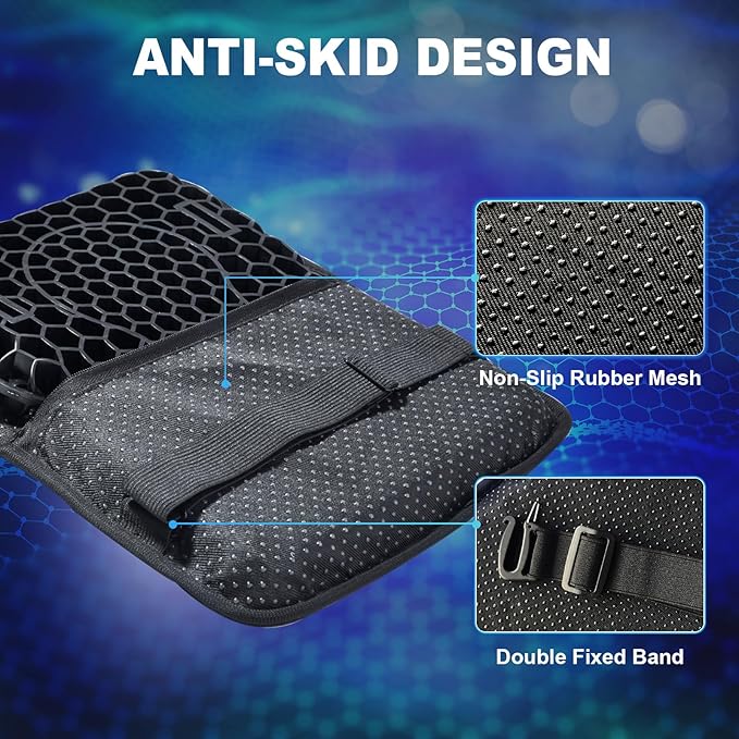 Motorcycle Gel Seat Cushion, 3D Honeycomb Shock-Absorbing, Hollow and Breathable, Hel Material is Compressive, Non-Breaking, Non-Hardening, Soft and Comfortable (Small Rectangular Style)