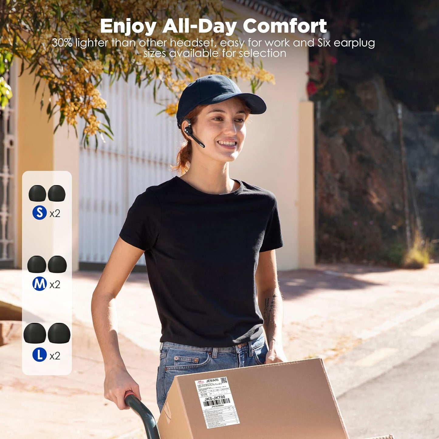 Bluetooth Headset, Wireless Bluetooth Earpiece with Dual-Mic & Noise Canceling, Single Ear Headset with Mute for Business, Remote Work, V5.3 Hand-Free Headset for iOS Android Cell Phone (Black)