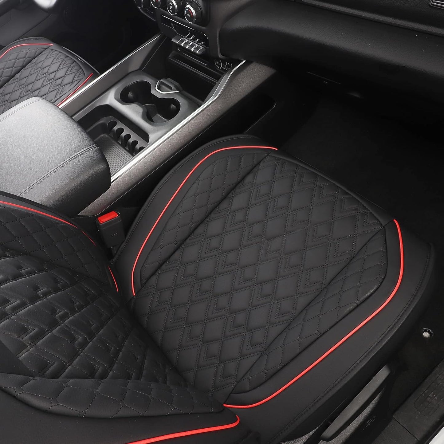 JOJOBAY Car Seat Covers for Dodge Ram Full Set,Fit Ram 2009-2025 1500/2500/3500 Pick-up Truck,Crew,Regular,Quad,Mega Cab,Waterproof Leather Seat Covers Protectors（5 PCS Full Set,Black/Red）