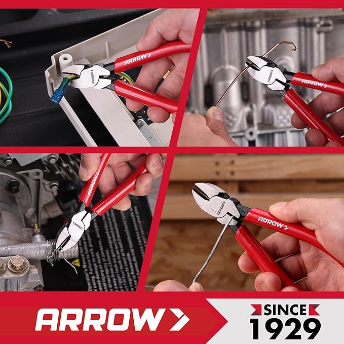 ARROW 6" High Leverage Diagonal Cutting Pliers, Wire Cutters with Comfortable Grip, Side Cutters for Cutting Wires