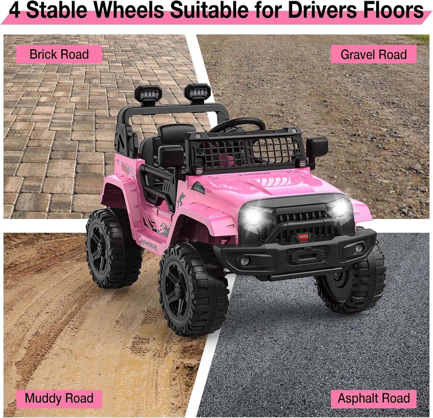 12V Kids Electric Ride On Truck Car w/Parent Remote Control, Spring Suspension, LED Lights & AUX Port | Outdoor Ride Toy for Boys Girls